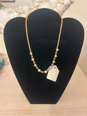 Gold Tone Rhinestone Station Necklace Crystal Accent Vintage Style